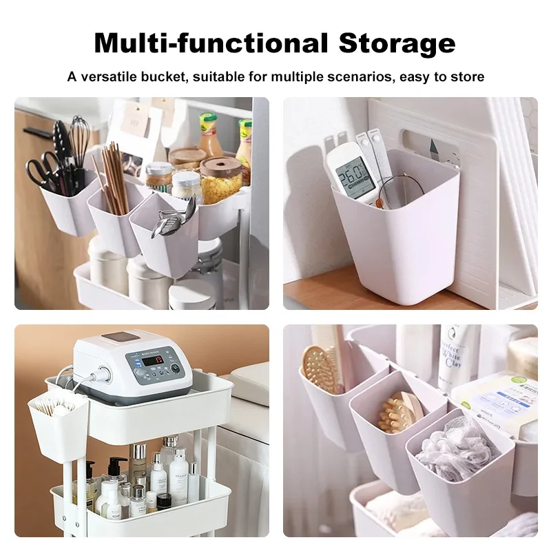 3Tier Plastic Rolling Utility Cart with Storage Bucket for Cleaning Cosmetic Medical Salon Desktop Tra Trolley Storage Organizer 4