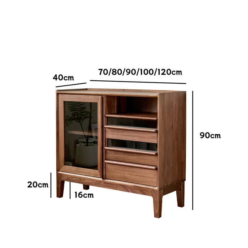 북미 검은 호두 사이드 캐비닛 단단한 다기능 북유럽 거실 보관 캐비닛