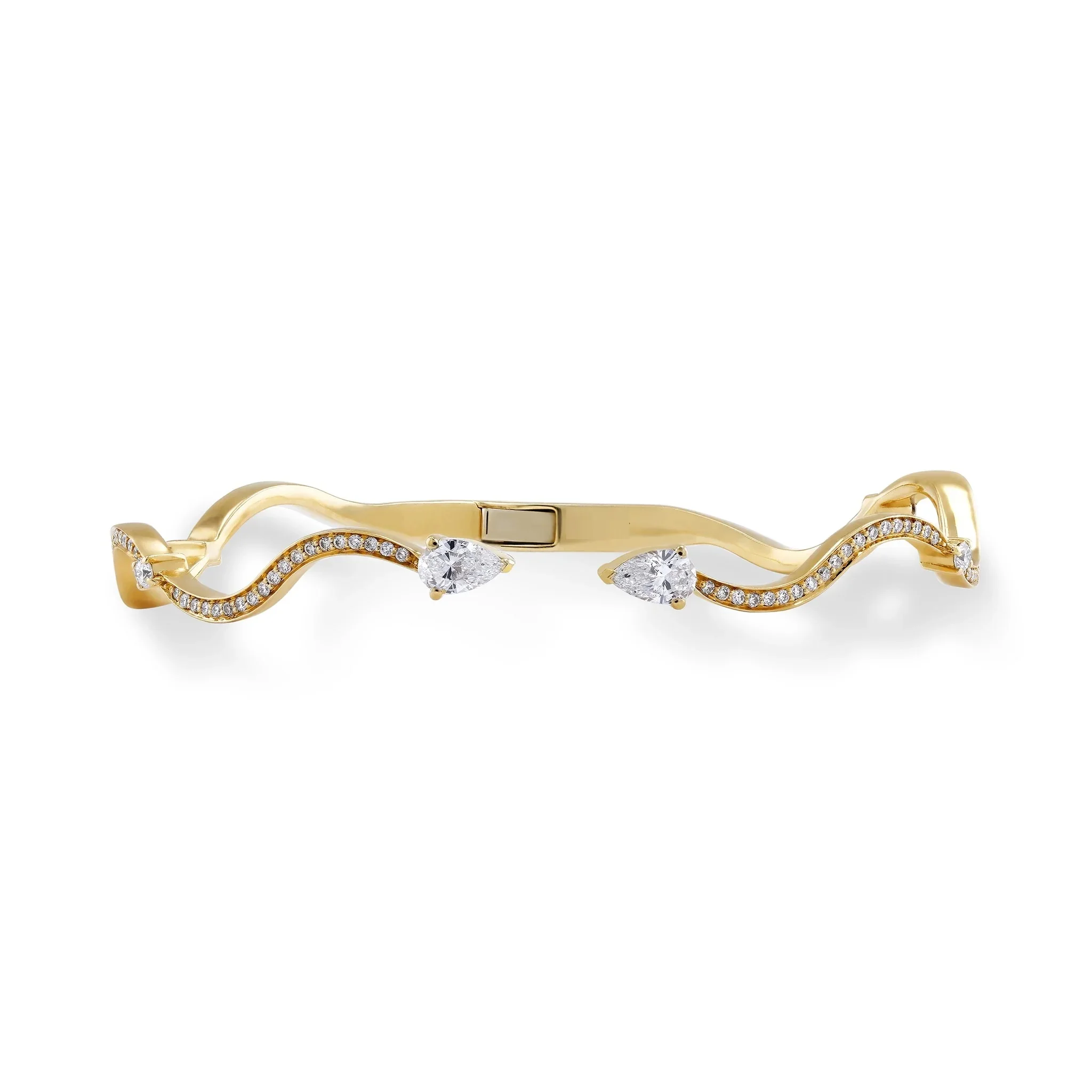Open Adjusted Micro Paved Sparking 5A CZ Paved Wave Band Fashion Bangle For Women