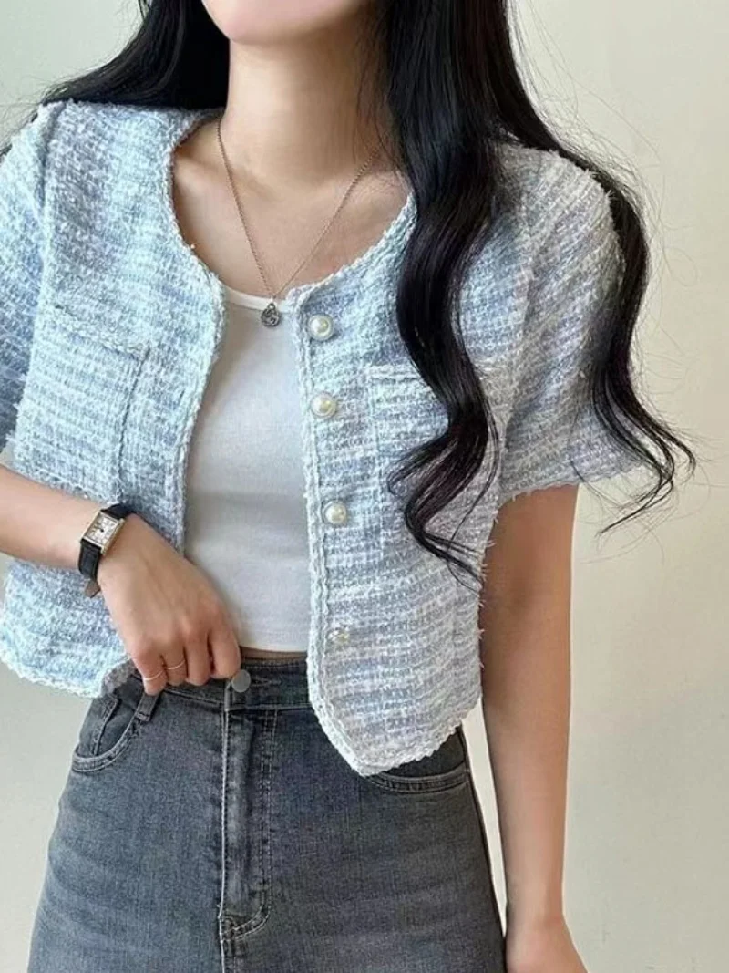 Chic polyvalent ort Bubble Sve irt Design pour femmes été Anti-âge petite fraance Sle vêtements d'extérieur rond Ne bouton C...