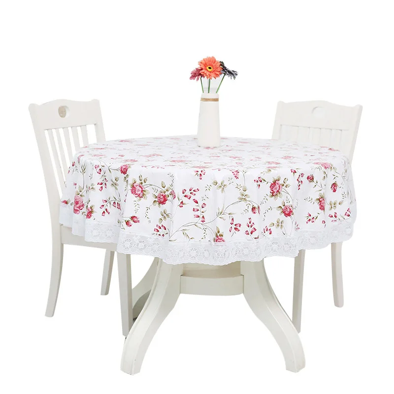 PVC Lace Round Tablecloth Flower Printed Table Cover for Event Wedding Party Waterproof Oilproof Banquet Table Cover