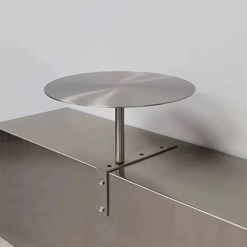 Minimalist Stainless Steel Round Table Small Bistro Side Table for Coffee Shop Space Saving Wall Mounted Desk Bar Counter Tables
