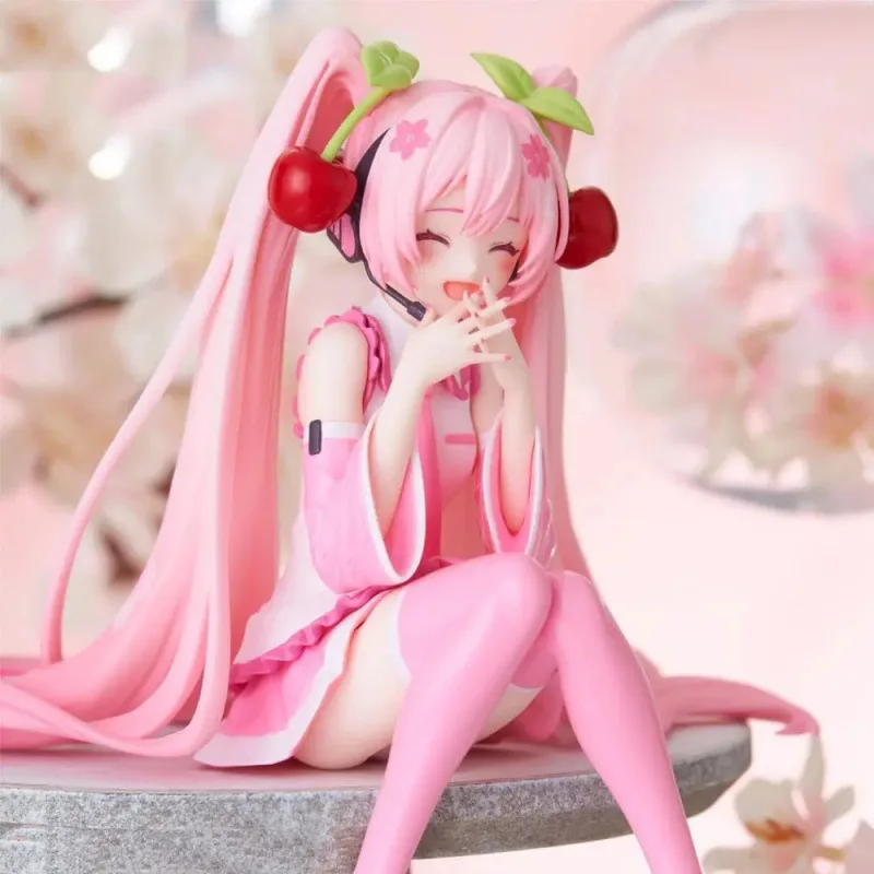 12cm Tpr Material Sitting Posture Pink Hair Cute Anime Character Figurine Model Computer Case Decoration Collection Doll Gifts