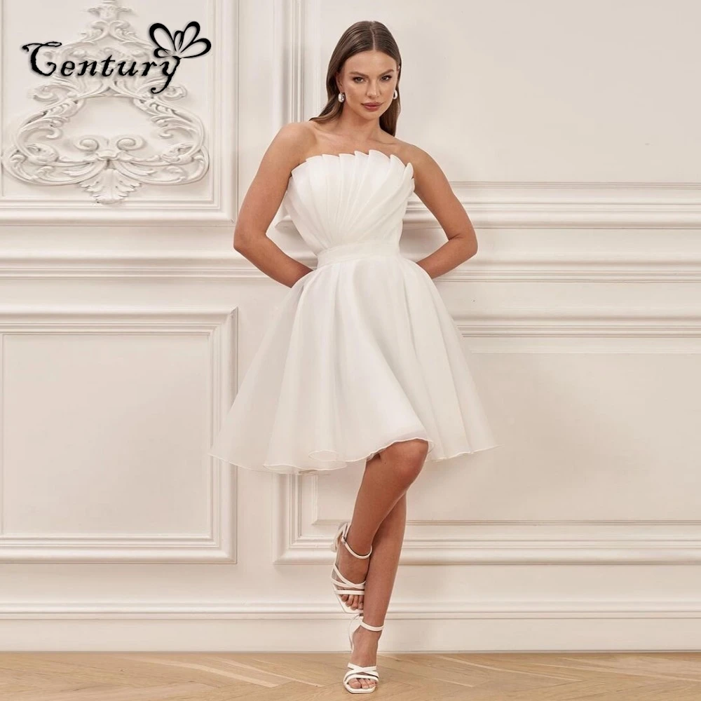 Vestido de novia sencillo, corto, sin tirantes, por encima de la rodilla, Mini vestidos de novia elegantes de Organza, vestidos de recepción de novia para mujer, personalizados 2025