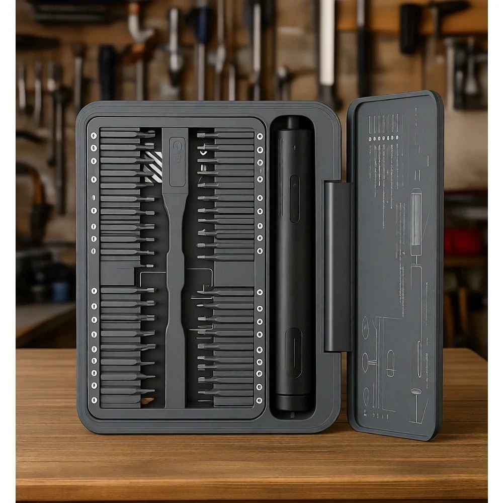 

Precision Electric Screwdriver Set with 86 Magnetic Bits Visual Screen 3-Gear Control Magnetic Mat Repair Tool Kit