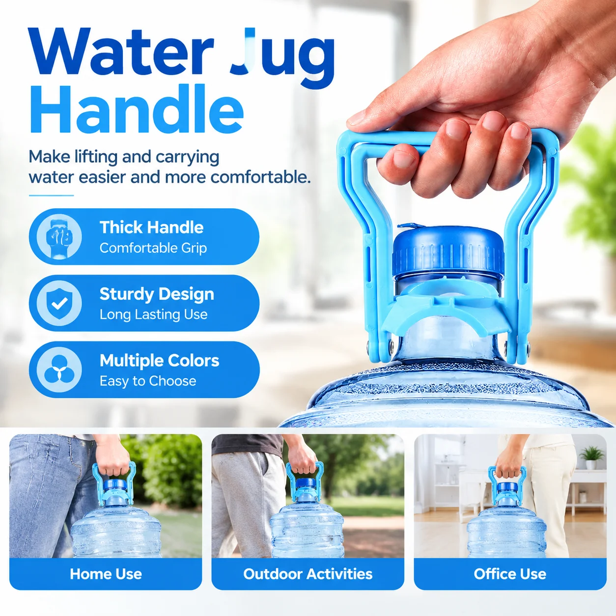 Water Jug Lifting Ring Ergonomic Water Bottle Carry Handle for Home Office Dispenser Heavy Duty Plastic Grip Durable