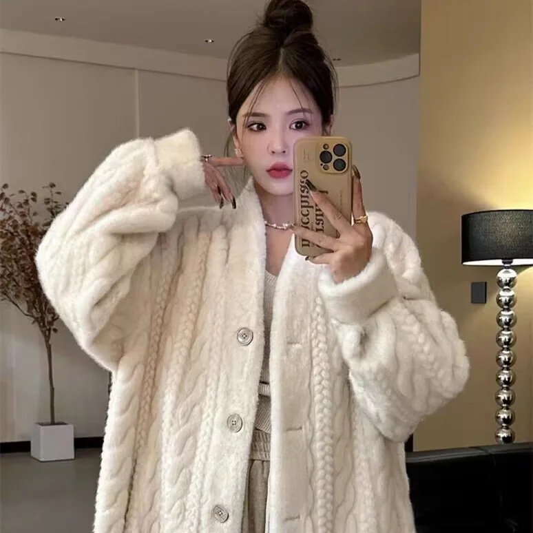2025 Autumn and Winter Warm Long Cardigan Coat Fur Imitation Fur Women's Coat
