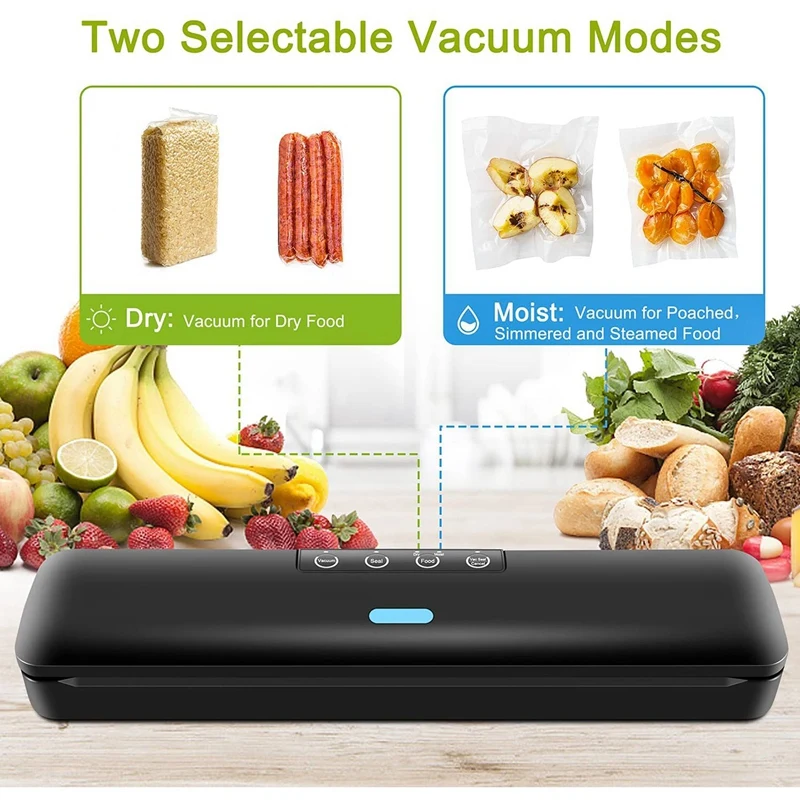 Vacuum Sealer Machine, Automatic Food Sealer With Built-In Cutter, Dry And Moist Modes,With 15 Pack Sealer Bags EU Plug