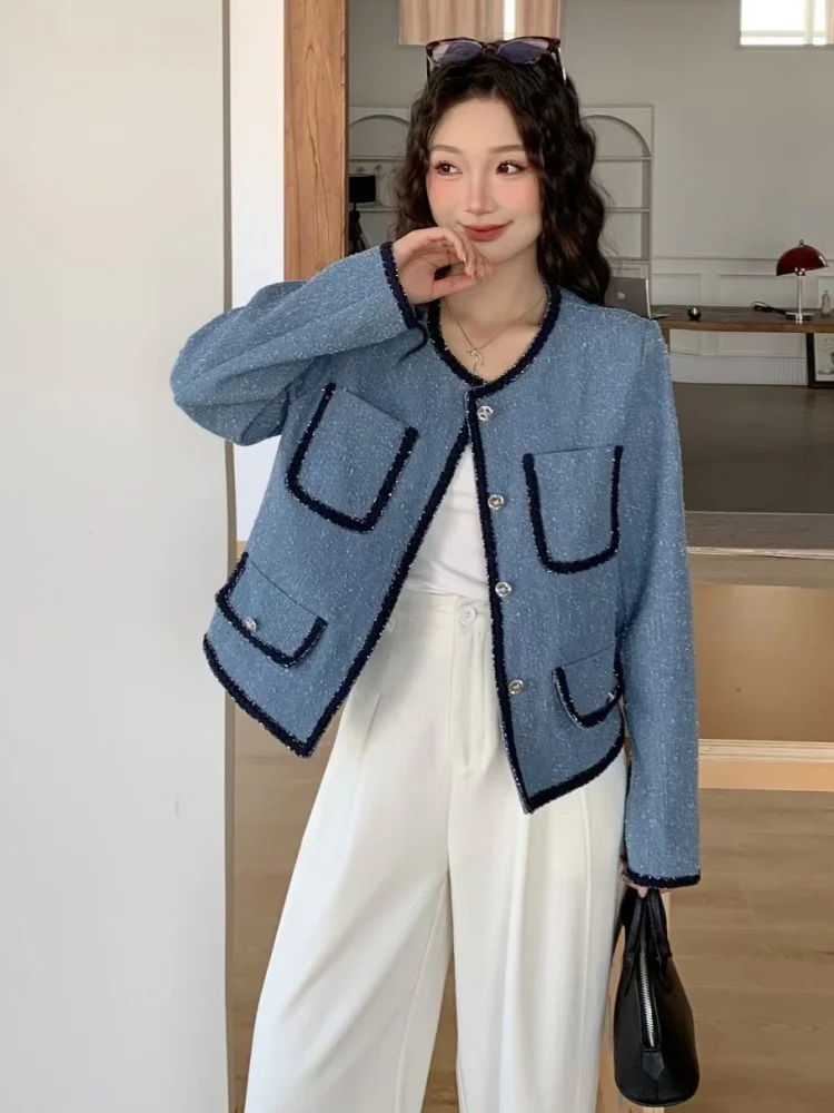 

High-End New Autumn Spring French Tweed Jacket Women's Small Fragrance Style Street Cropped Woolen Jacket Coat Female Clothing