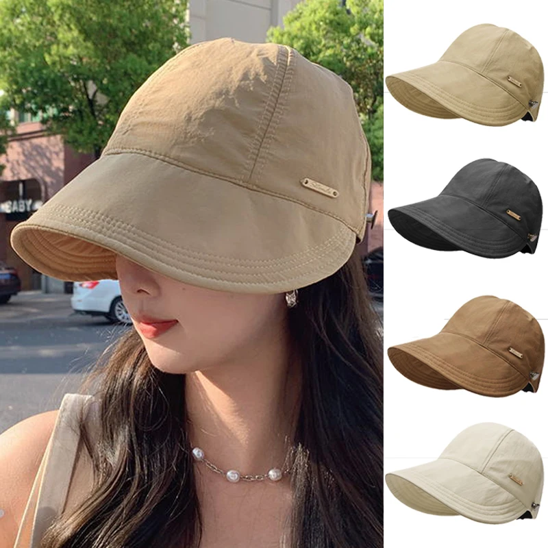 Long Brim Bucket Hats for Women Thin Quick-Drying Cotton Sun Protection Hat Korean Girl Outdoor Fashion Versatile Anti-Uv Visors