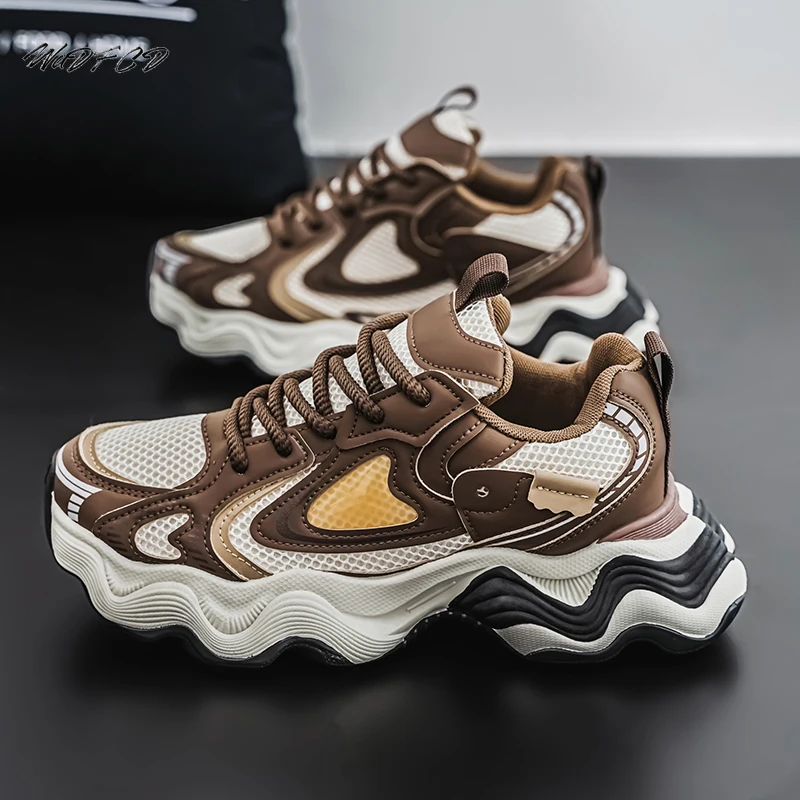 

Массивные кроссовки, мужские дизайнерские спортивные туфли с волнистой подошвой, модные повседневные кожаные сетчатые дышащие кроссовки на увеличенной платформе