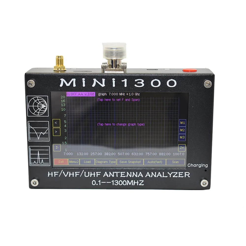 Mini1300 4.3 inch LCD Touch Screen 0.1-1300MHz HF/VHF/UHF ANT SWR Antenna Analyzer Meter Tester