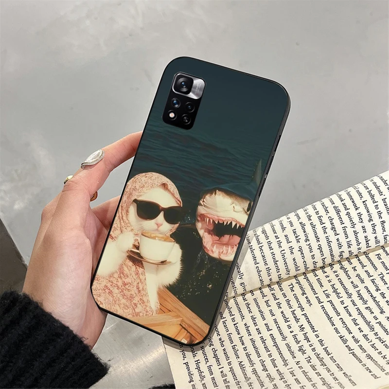 

Phone Case For Xiaomi Redmi note 14 Pro 14 13 12 11 10 Pro 14S 12S 11S Redmi 14C 13C 10 Art Black Cat Wave Van