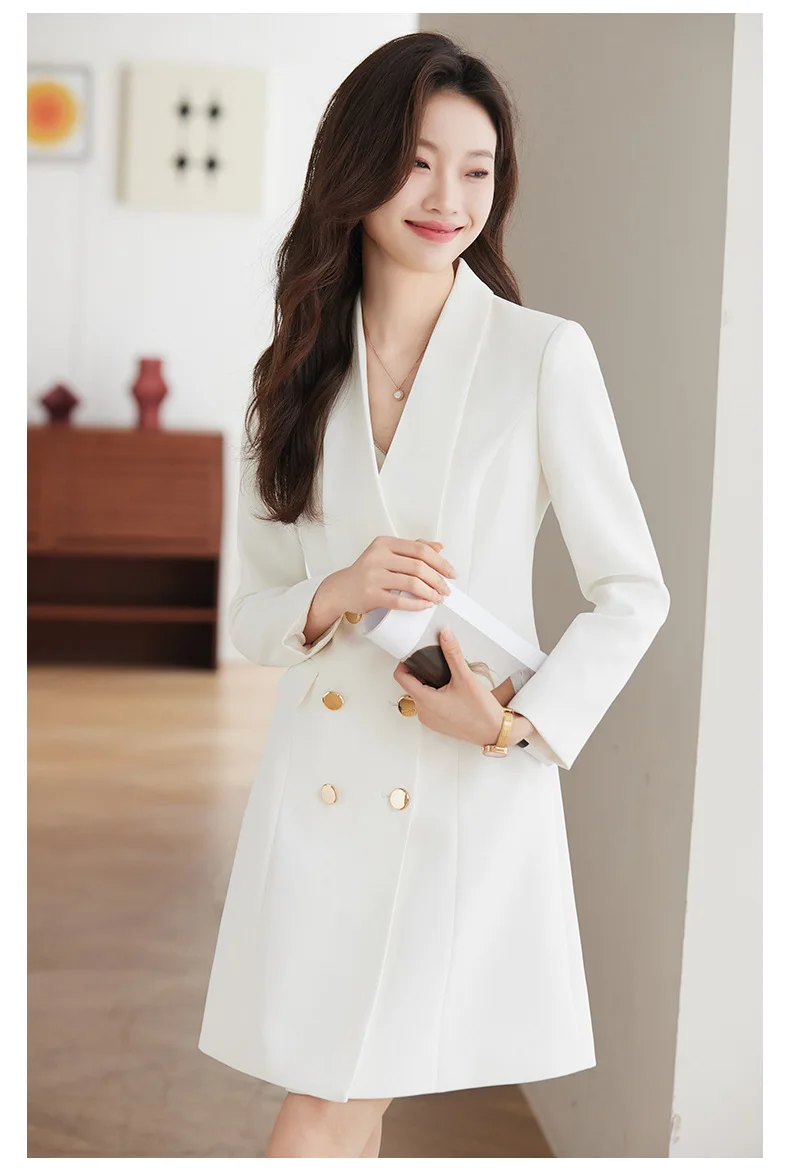 Women Suits Prom Dress 2024 Formal Office Lady 1 Piece Long Jacket Black White Cotton Blazer Trousers Spring Cotton Party Gown