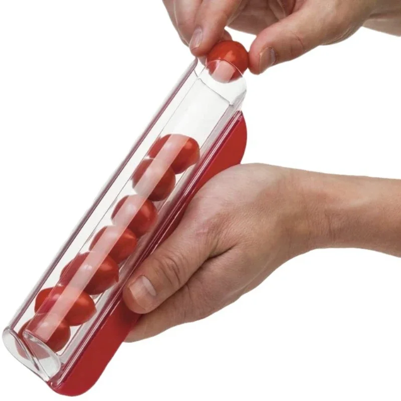 مقبض بلاستيكي عالي الجودة شفرة غير قابلة للصدأ العنب الطماطم الفاكهة الخضار سلطة الكرز دليل البريدي قطاعة سريعة لوازم المطبخ