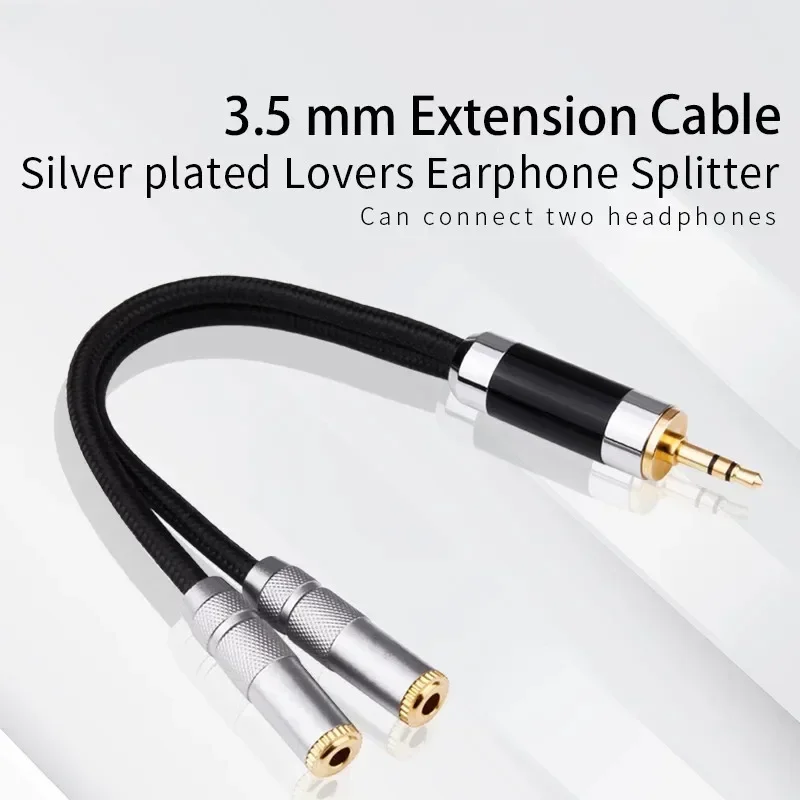 3.5mm Headphone Splitter 1 To 2 Male Female Audio Converters Oxygen Free Copper Silver Plating Audio Jack Earphone Cable Adapter