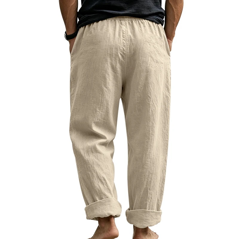 Sommerliche Herren-Leinenhose, Lässige Hawaiian-Hose mit Elastischem Kordelzug, Atmungsaktive Gerade Lange Hose mit Taschen für Alltag und Zuhause – Detail 26