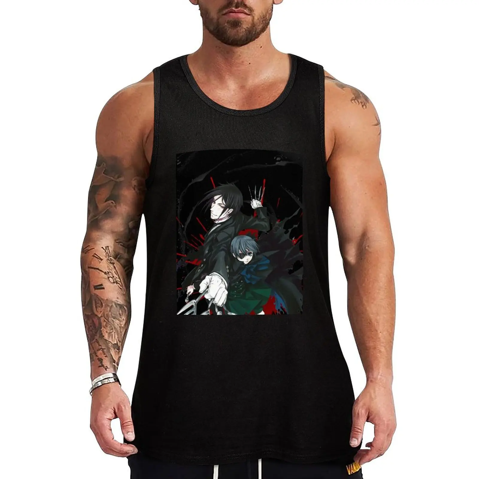 Ciel and Sebastian Black Butler Tank Top Non-Shrink Tank Top Cotton Blend Casual Sleeveless