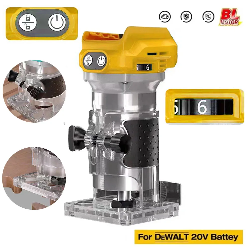 Brushless Electric Trimmer Woodworking Trimming Machine Wood Router Milling Engraving Slotting Machine Fit Dewalt 18V Battery