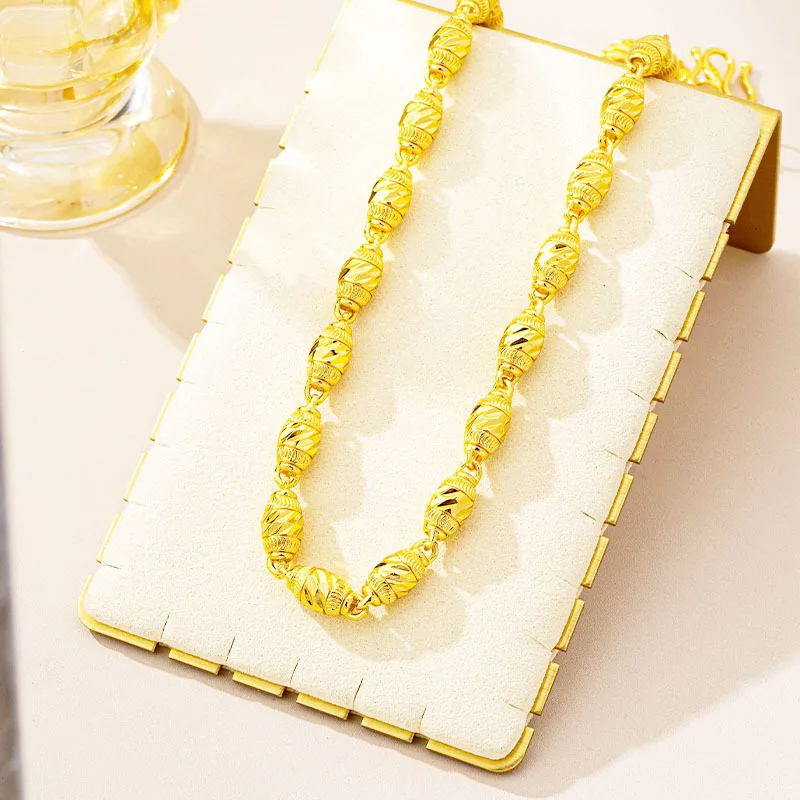 

Engraved Olive Bead Chain Men 24K Gold AU999 - Classic olive + engraving, mellow 24K texture, reliable AU999, versatile style