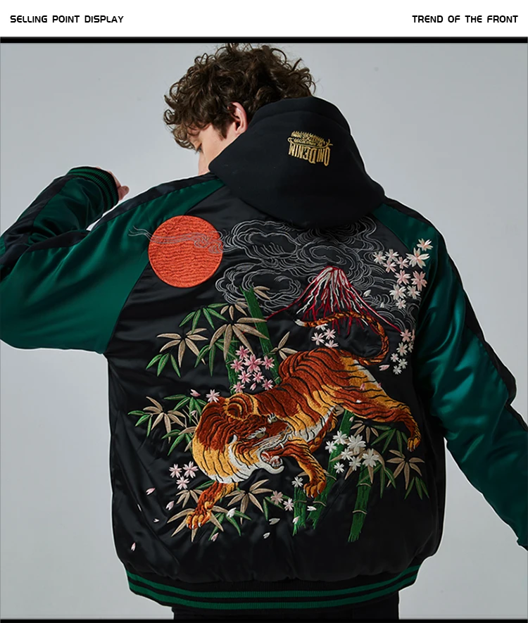 2024 Men\'s Double-sided Tiger Embroidered Jackets Men\'s Women\'s Baseball Clothes Yokosuka Satin Personality Long Sleeve Jacket