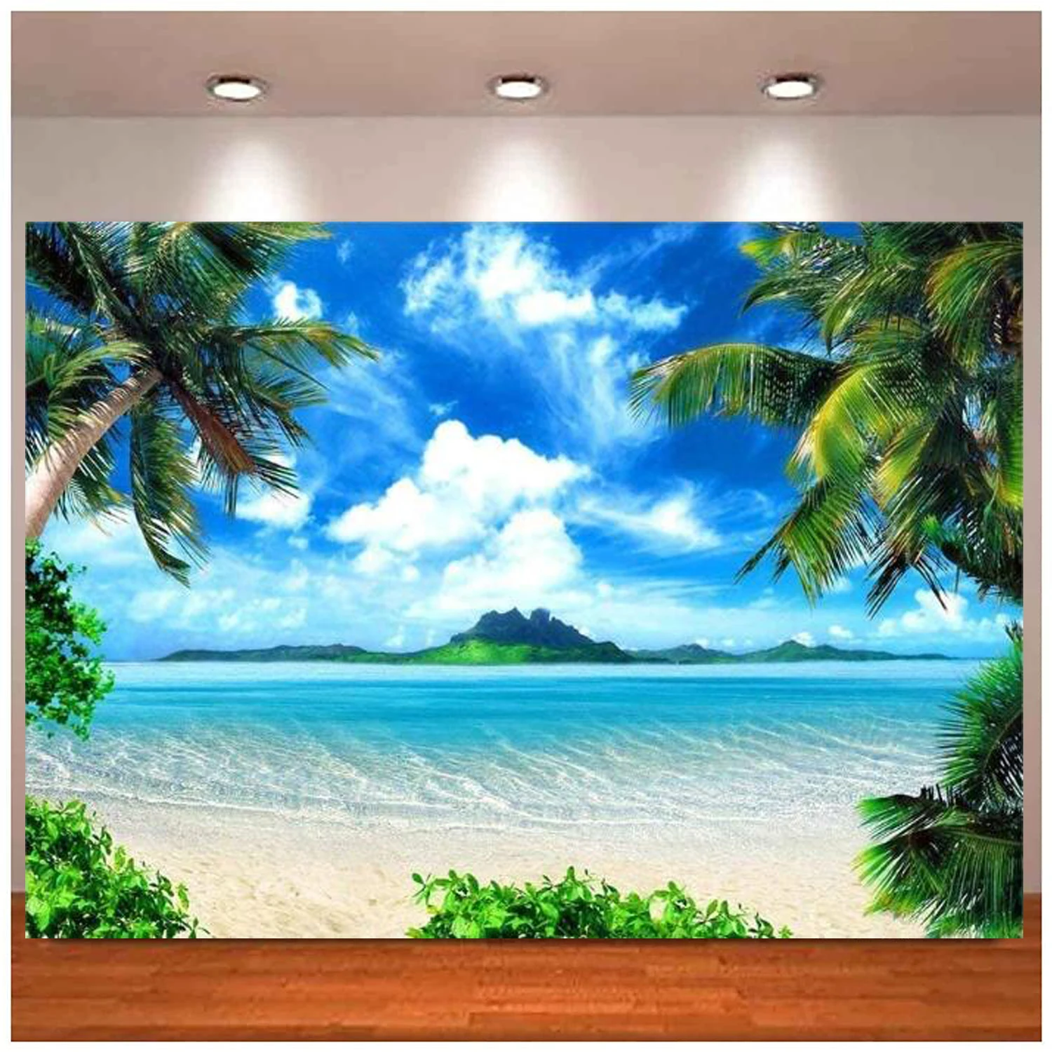 

Hawaii Beach Themed Photography Backdrop Ocean Tropical Coconut Tree Blue Sky Sea Sand Pool Luau Wedding Party Decor Background