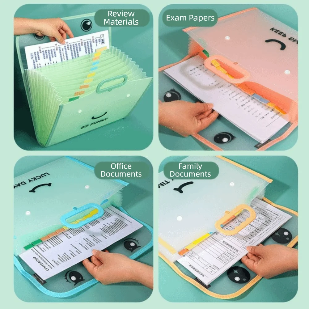 Waterproof Accordion File Folder Thickened Transparent Document Organizer Flip-top Design Large Capacity Portable File Bag