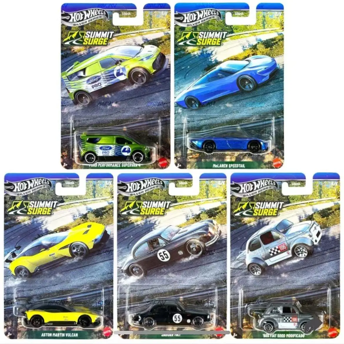 

Коллекционные модели Hot Wheels Silver Series 2026 Summit Surge: Ford, McLaren, Aston Martin, Jaguar, Fiat, масштаб 1:64, литые металлические кузова