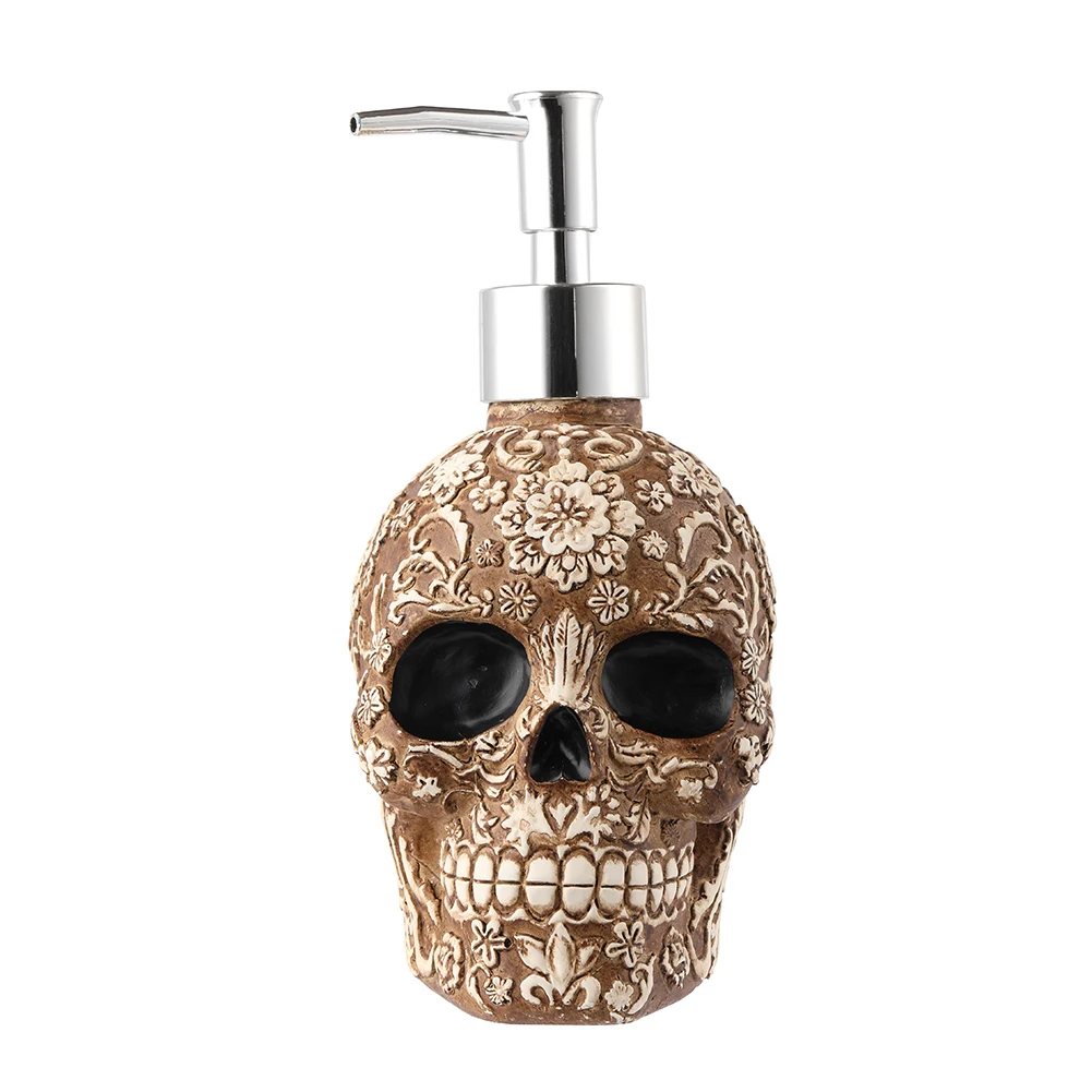 Skull Soap Dispenser Bottle Refill Pump Halloween Decor Shampoo Holder Soap Dispenser Ornament for Home Bathroom