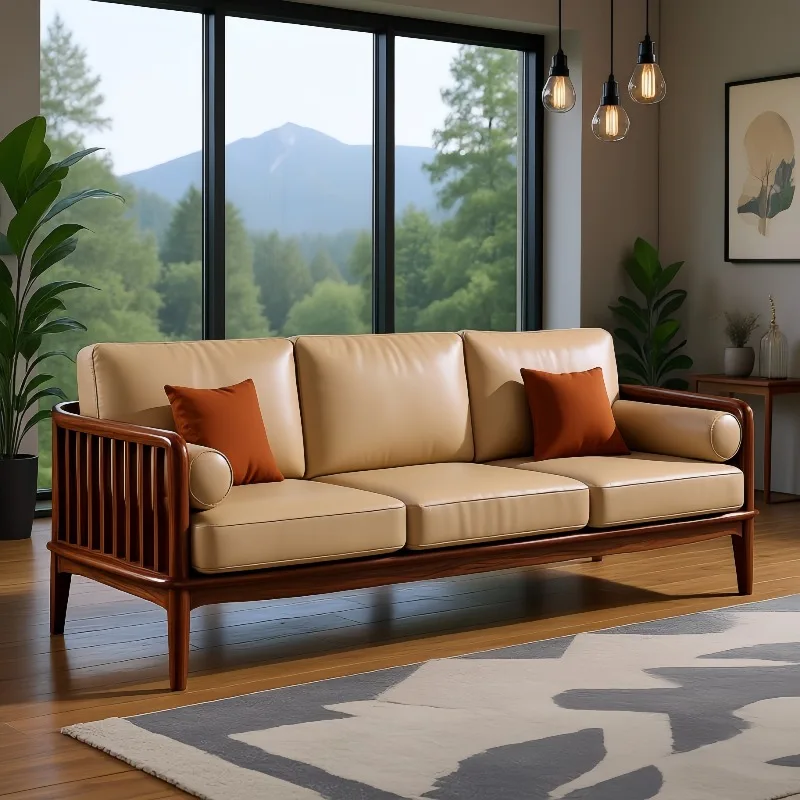 

Диван из цельного дерева в китайском стиле. Простой высококачественный прямой рядный диван из орехового дерева.