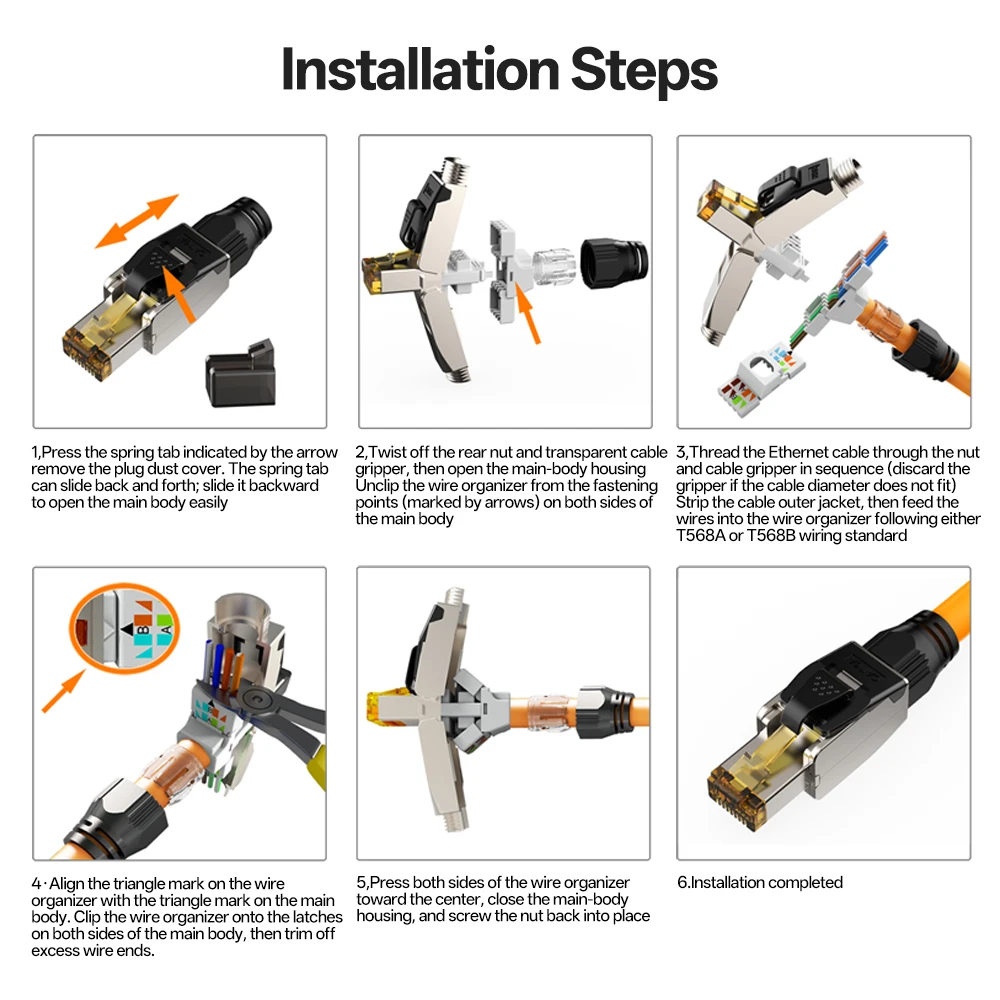 RJ45 Connector Cat7 Tool‑Free Shielded Zinc‑Alloy Reusable 50U Gold‑Plated Contact Anti‑Pull Ethernet Plug for Network Cable view 6