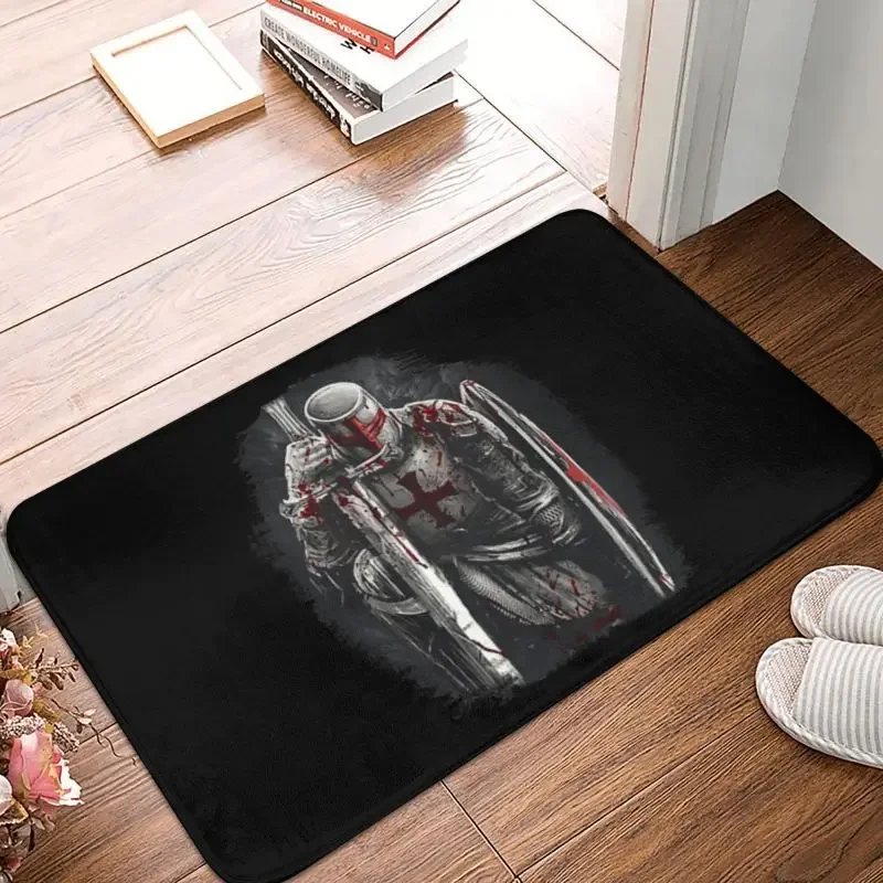 Personalized Templar Shield Cross Medieval Warrior Sword Knights Templar Doormat Mat Anti-Slip Bath Kitchen Garden Rug Carpet