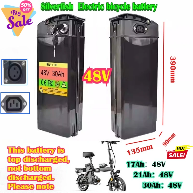 New 48V 52V Silverfish-Batterie Pour Vélo Électrique 30AH 20Ah 17Ah  Batteries Haute Capacité  Cellules 18650 Power 500-2000W