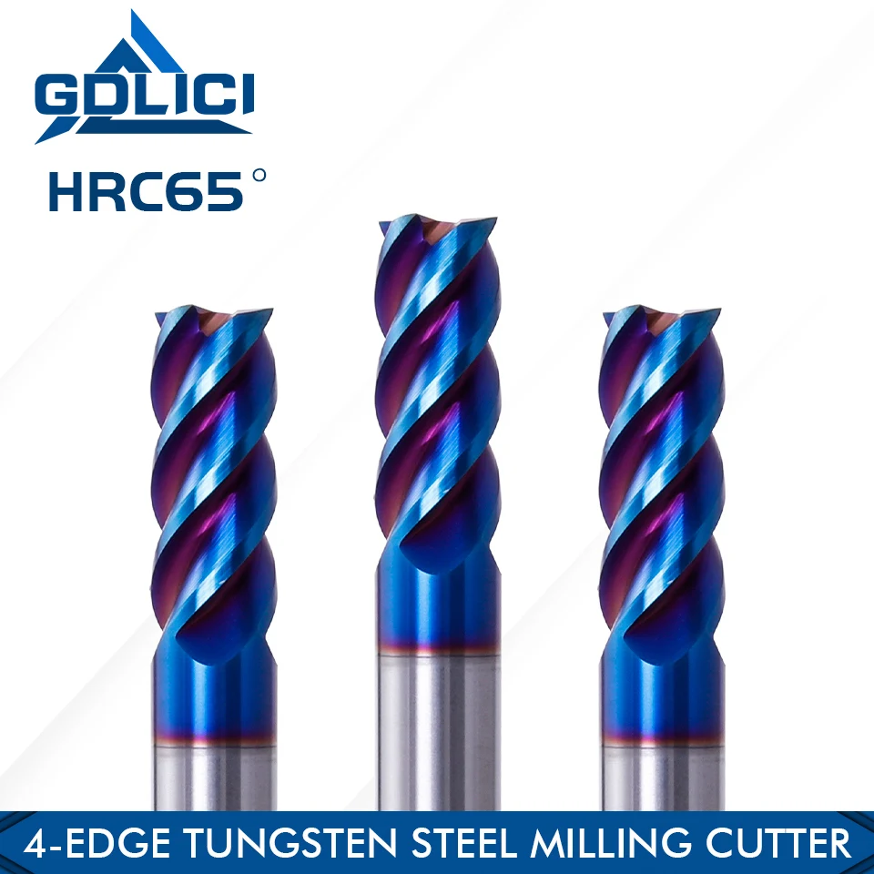 

HRC 65 milling cutter Tungsten steel milling cutter Alloy ,nano blue coated 4-edge stainless steel cnc tool CNC machining