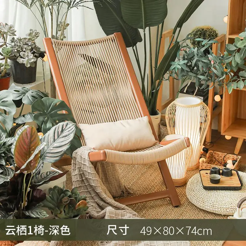 

Garden Lounge Chair Balcony Home Leisure Sunbathing Dual-purpose Folding Back Rattan Chair Outdoor Garden Chair