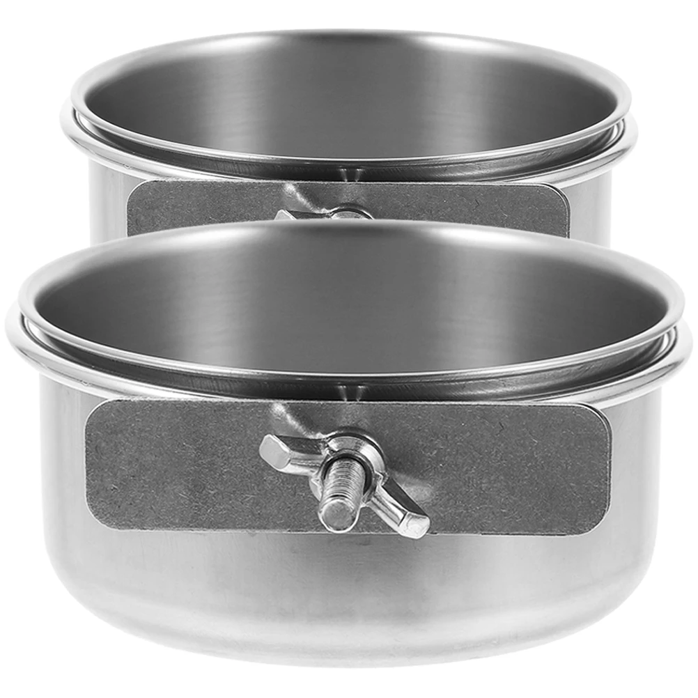 

2Pcs Stainless Steel Bird Food Water Bowl 10x4 5cm Parrot Cage Accessories Easy Install Feeder Container Pet Supplies