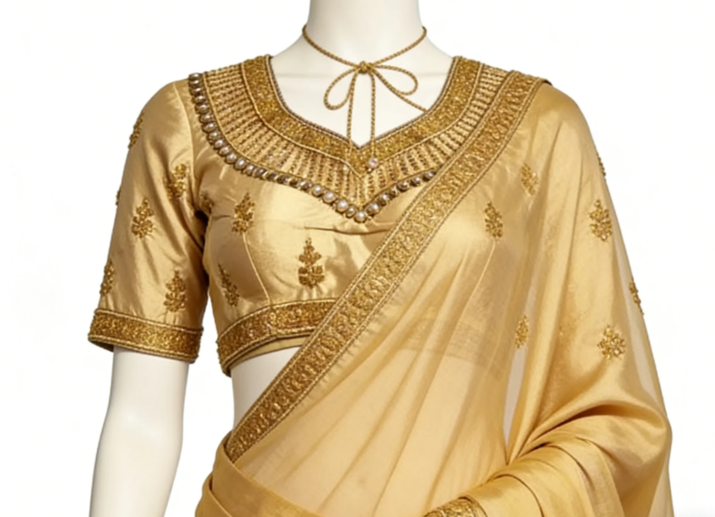 Traditional Gold Thread Embroidery Pakistan India Sari Top Women's Shirt Summer