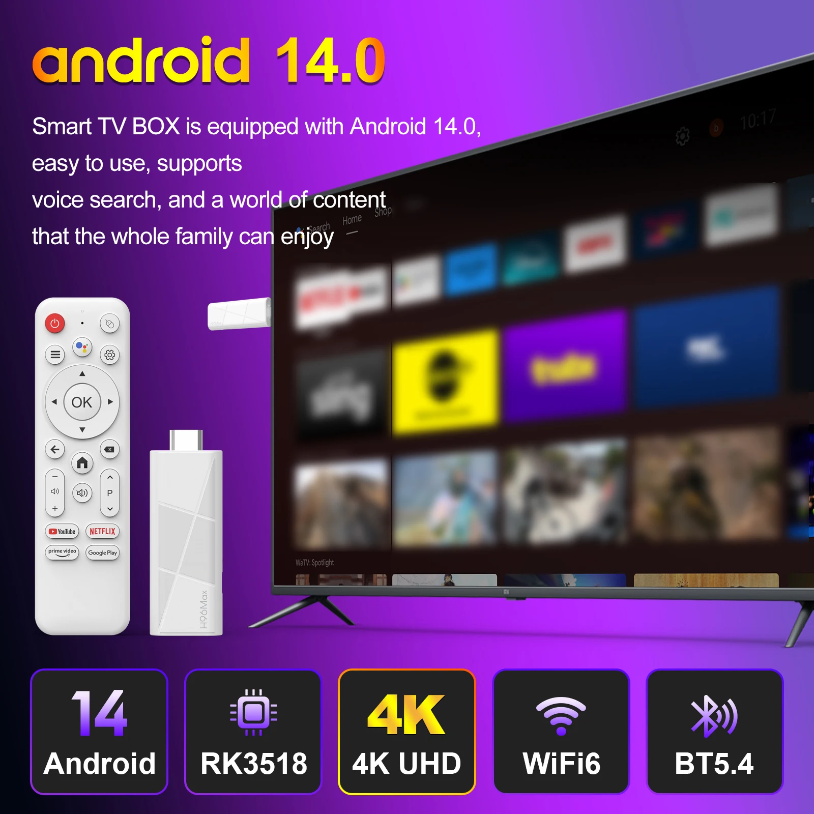 Android TV Stick H96 Max RK3518 TV Stick 4K Ultra HD Voice