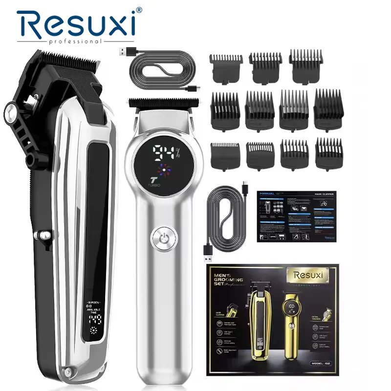 

Resuxi 102, беспроводная перезаряжаемая профессиональная парикмахерская, салонная машина для стрижки волос, машинка для стрижки, триммер, набор из 2 предметов
