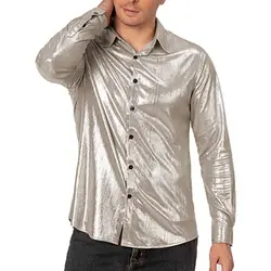 Spring Autumn New Fashion Turn-down Collar Long Sleeve Fashion Shirt Man High Street Casual Loose Button Cardigan Sequined Tops