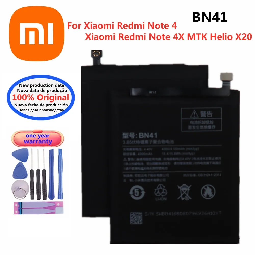 

BN41 Xiao Mi Original Phone Battery Note4 Note4X For Xiaomi Redmi Note 4 / Hongmi Note 4X MTK Helio X20 4100mAh Phone Bateria