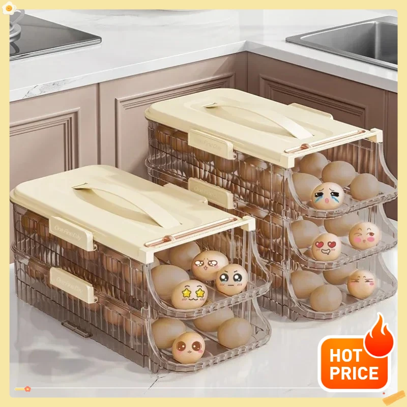 Drawer-Type Automatic Scrolling Egg Storage Box - Stackable Refrigerator Egg Holder | Kitchen Space Saver Organizer
