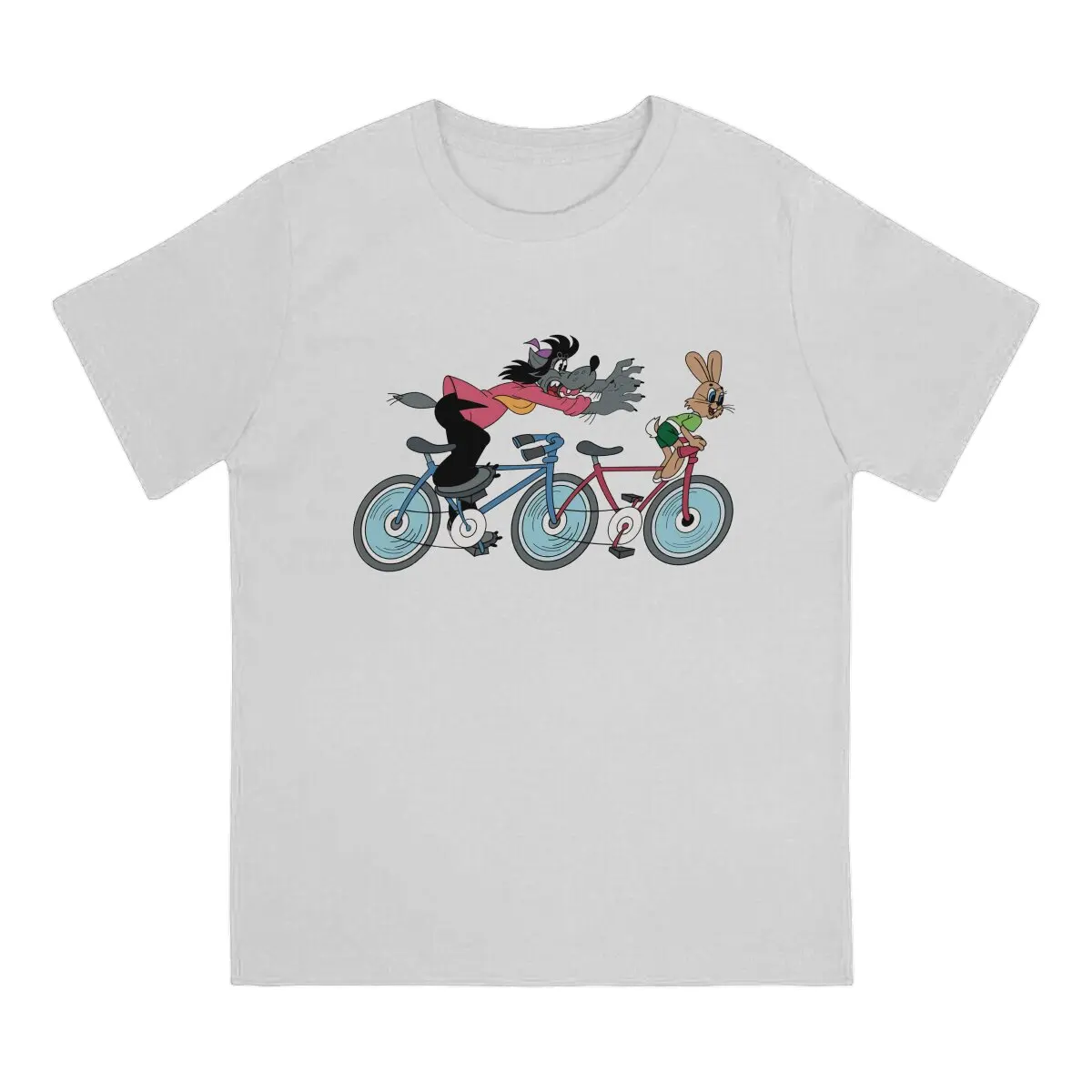 Nu Pogodi Rabbit Wolf Anime On a Bike Tshirt Men Tops Vintage Summer Streetwear T Shirt