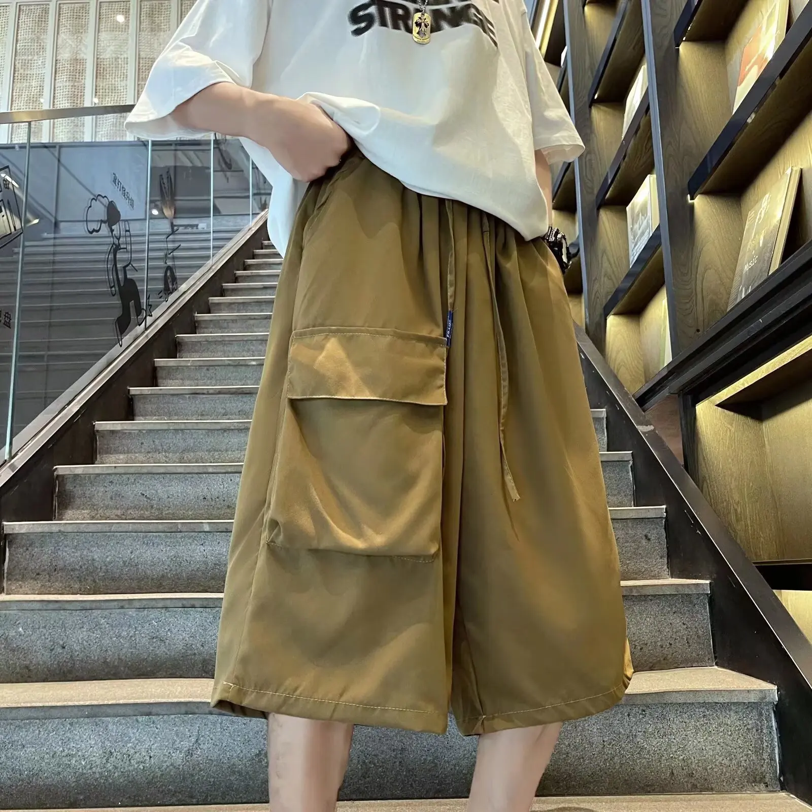 

Summer Men's Loose Straight Leg Workwear orts Wide Leg Thin Sle 250 Pou Seven-Foot Pants Casual Youthful Energy