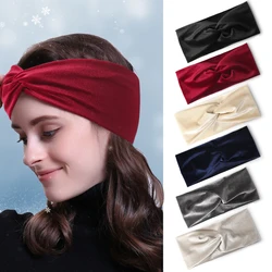 Women Solid Color Velvet Cross Stretch Fabric Headband Female Fashion Elastic Knot Cross Wide Edge Headband Hair Accessories