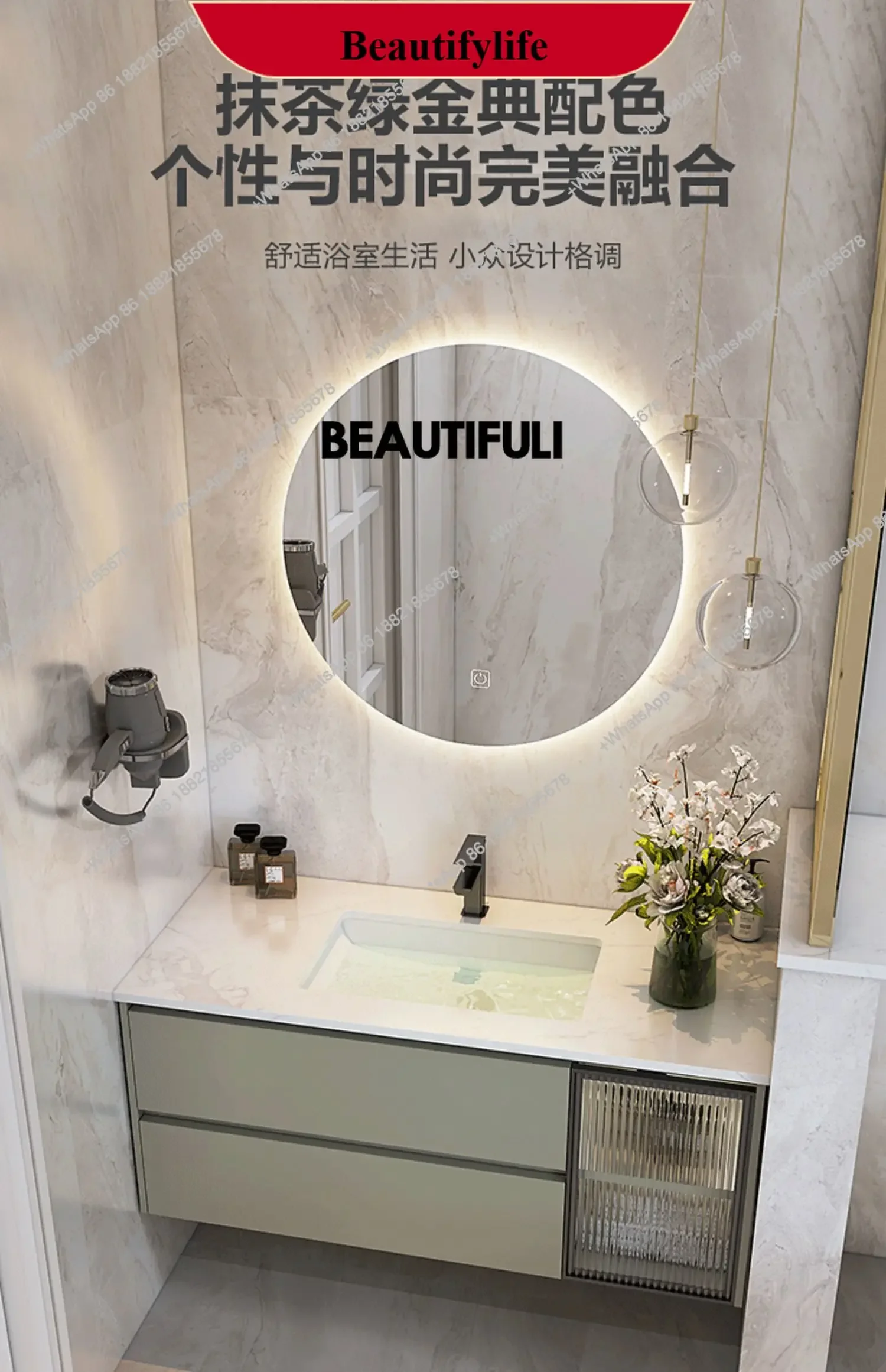 YL Marble Smart Bathroom Vanity Cabinet With Sink And Mirror Looking Combination One Hand Wash Basin Washbasin Toilet Round Mi