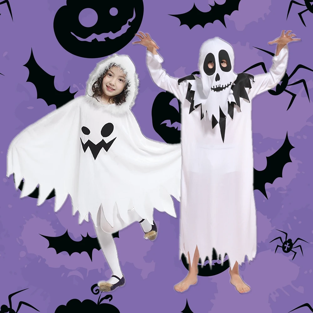 

Kids Halloween Costumes Ghost Scary Hooded Cape Cloak Girl Fancy Dress Boy Jumpsuit Spooky Trick-or-Treating Cosplay Dress Up