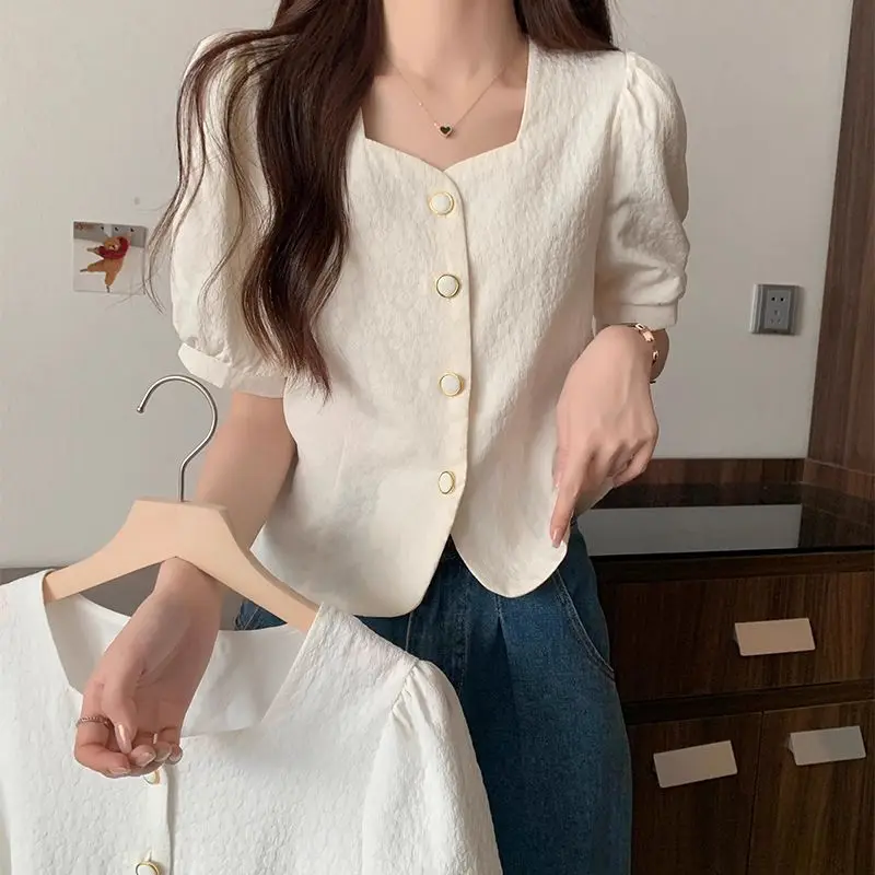 

Spring Lightweight Shirts Women Lantern Sleeves Ruffle Hem Mandarin Collar Perfect for Office Workwear Evening Looks or Daily