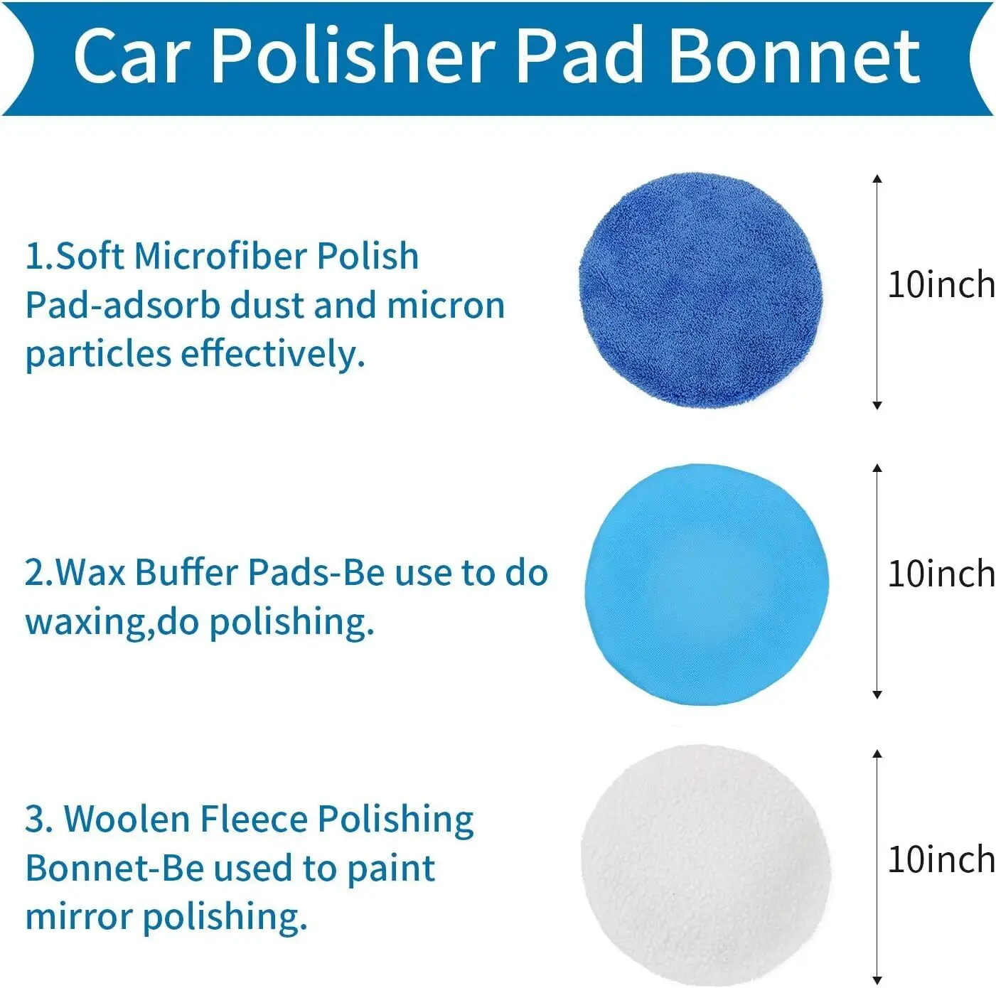 10pcs 9 To 10 Inch Car Orbital Buffer Polisher Pads Bonnets Microfibre Cover Polishing Pad Kit