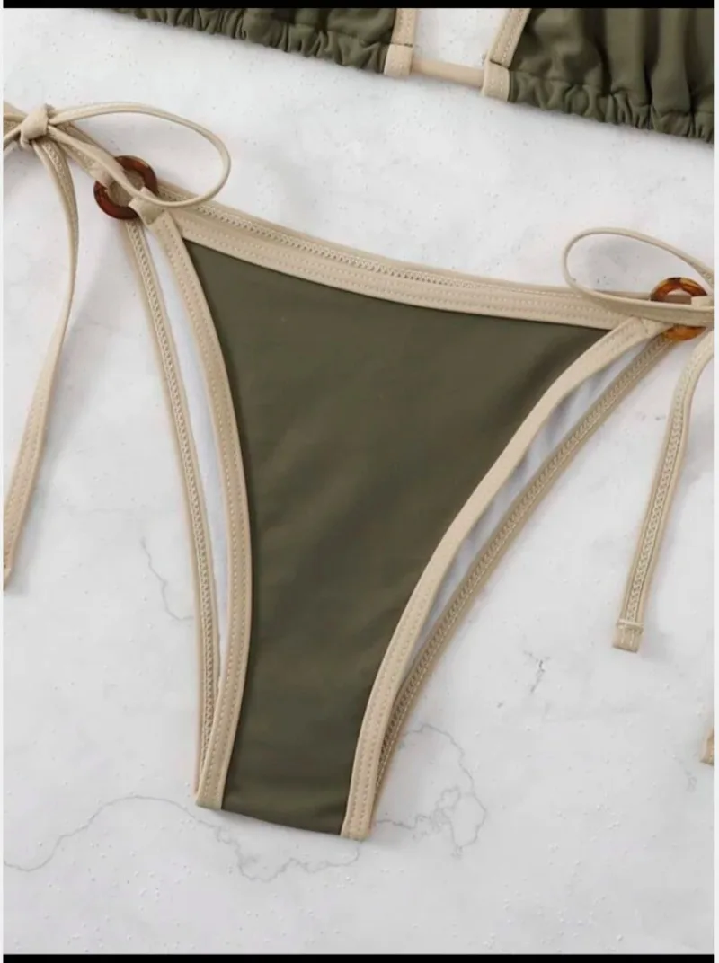 Conjunto de bikini con microanillo y cuello halter para mujer, traje de baño de dos piezas con Tanga y lazo, traje de baño, trajes de playa, biquini